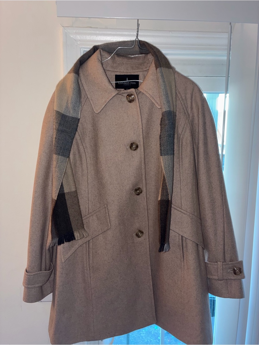 London Fog Women's Wool Blend Coat with Plaid Scarf